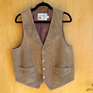 The Leather Shop Sears Suede Western Vest Horse & Horseshoe Embossed Mens L
